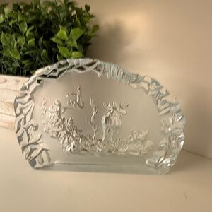 Nybro Sweden Crystal Glass Paperweight Sculpture Crystal Wildlife Scene Decor